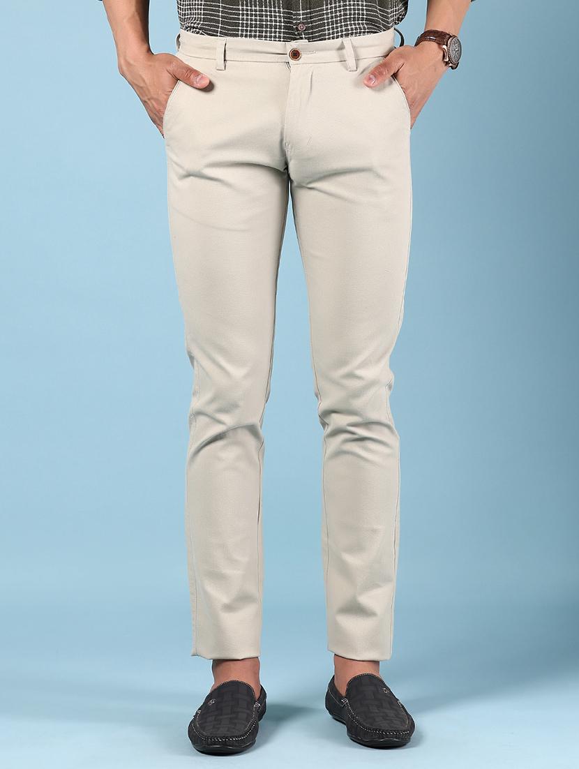 men solid md rise flat front casual chinos 
