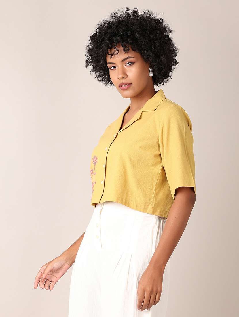 women embroidered short sleeve crop top - 21907576 -  Standard Image - 2