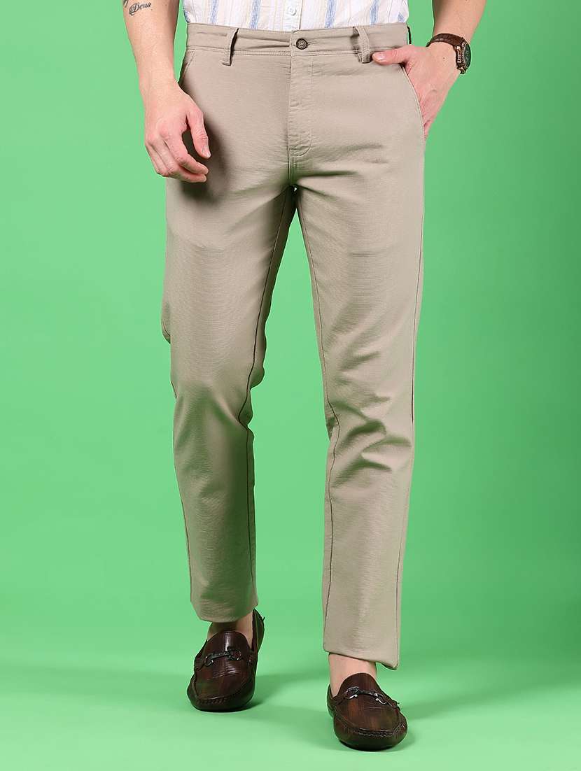 men solid md rise flat front casual chinos - 21907581 - Zoom Image - 0