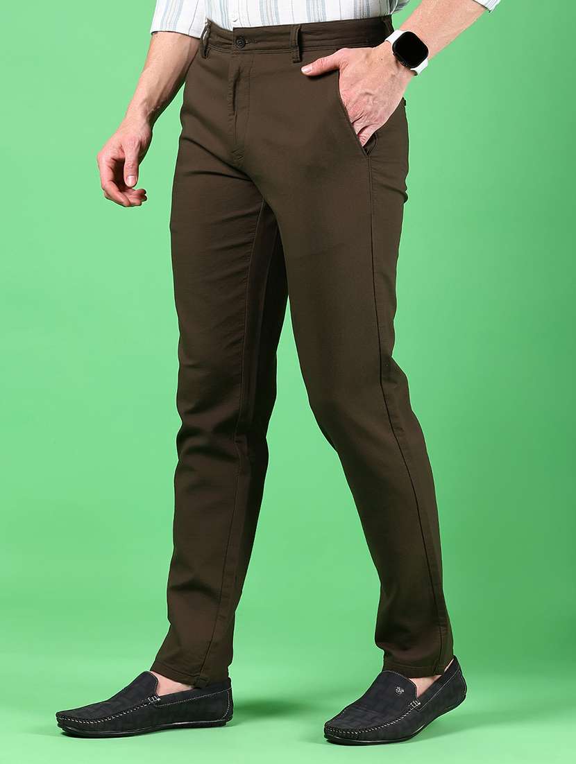 men solid md rise flat front casual chinos - 21907600 - Standard Image - 2