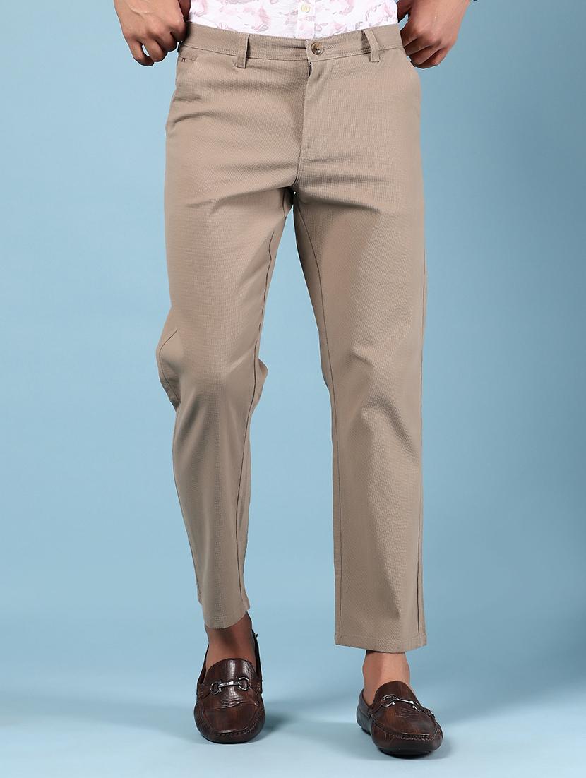 men solid md rise casual chinos 