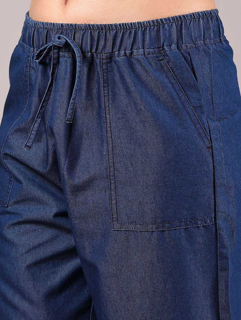 women blue solid mid rise jogger - 21907614 - Standard Image - 2
