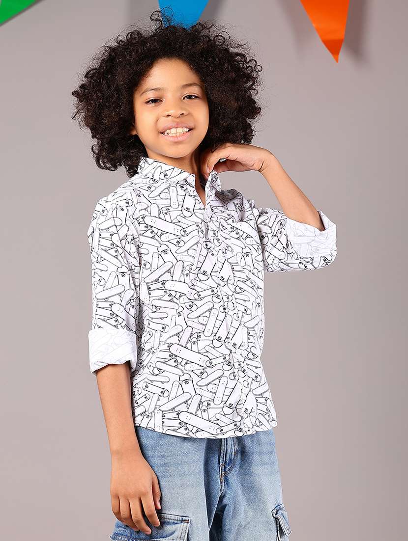 boys printed collared long sleeves shirt - 21907623 -  Standard Image - 2