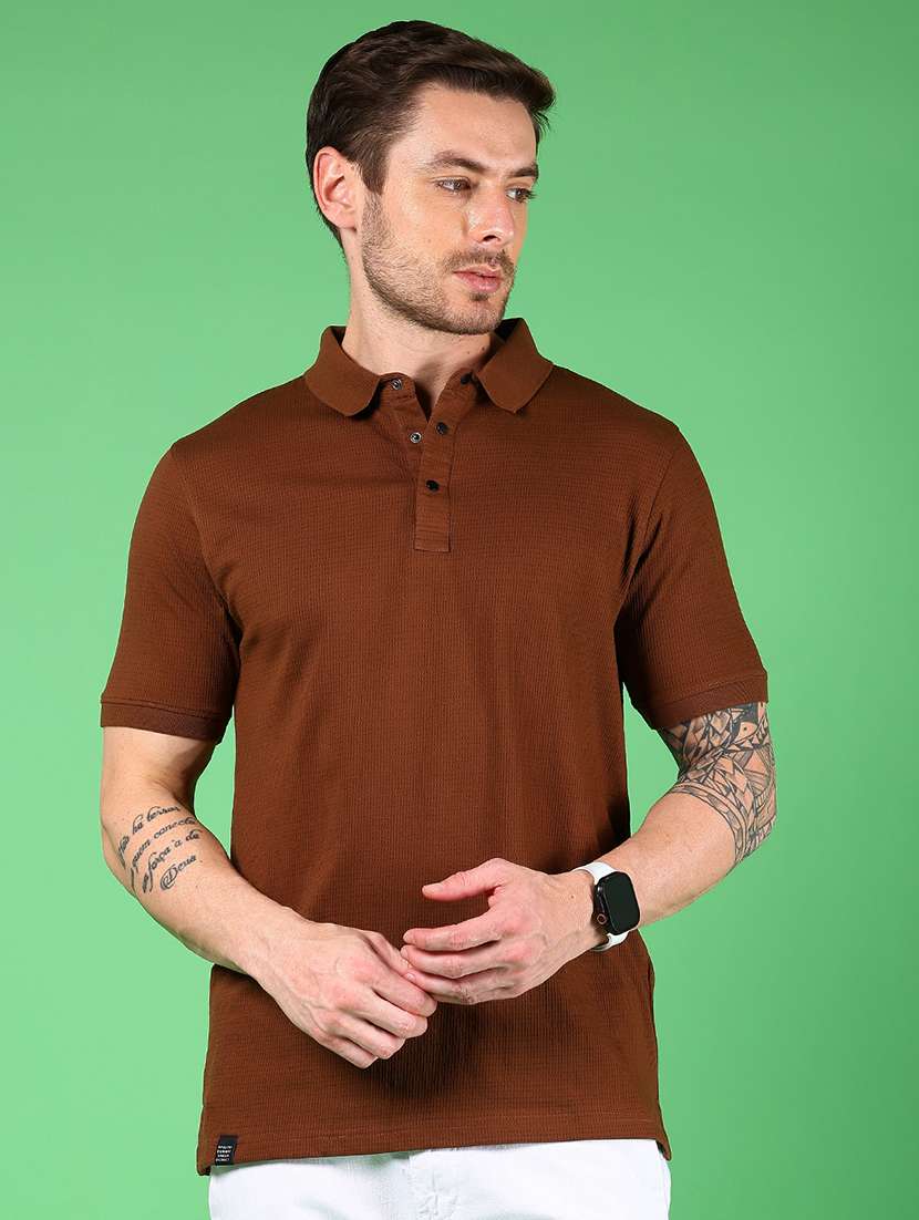 Men Solid Short Sleeve Regular Fit Polo T Shirt