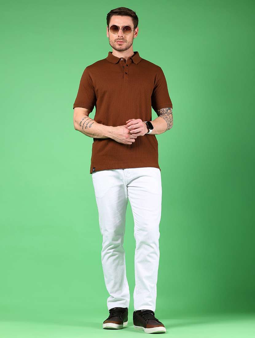 Men Solid Short Sleeve Regular Fit Polo T Shirt