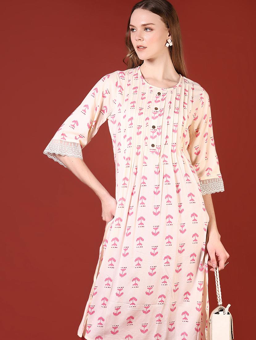 women priinted round neck a-line kurta - 21907677 - Standard Image - 2