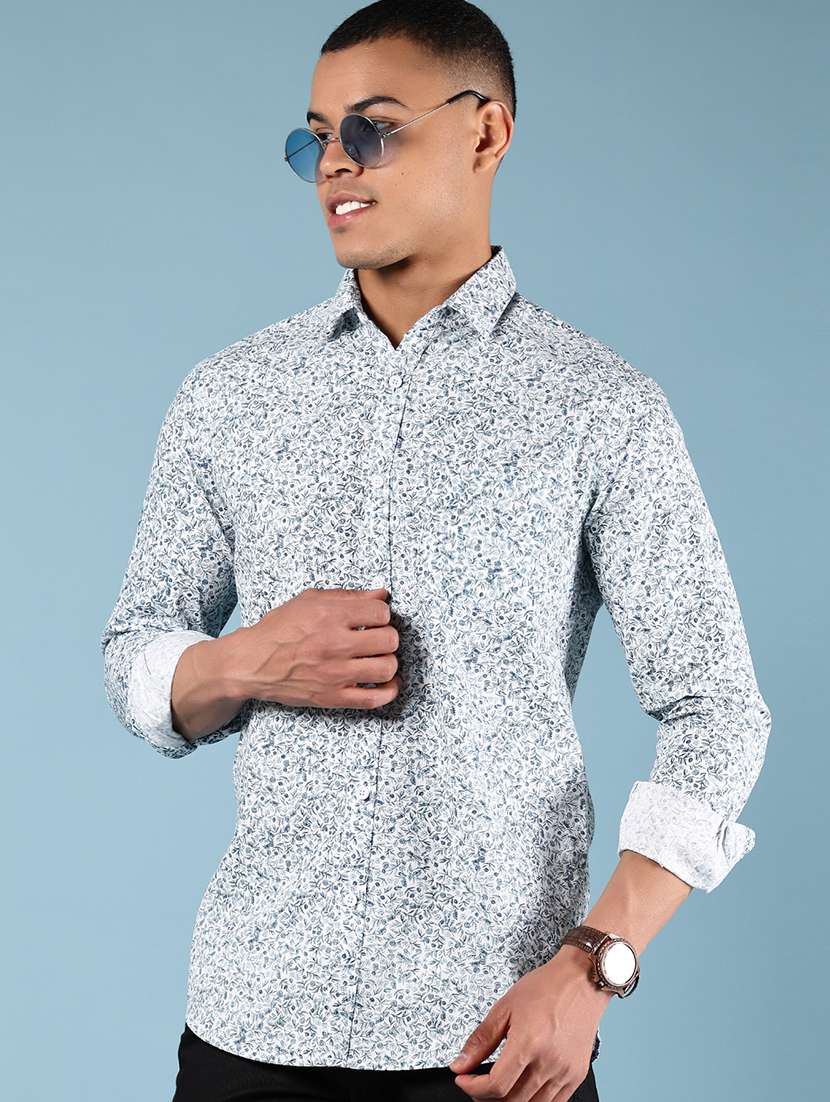 men printed long sleeve regular fit casual shirt