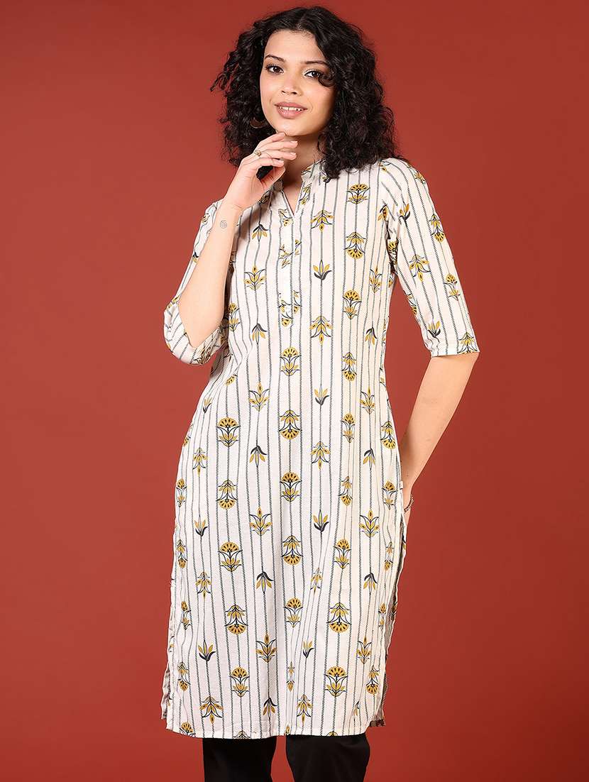women three quarter sleeve straight kurta