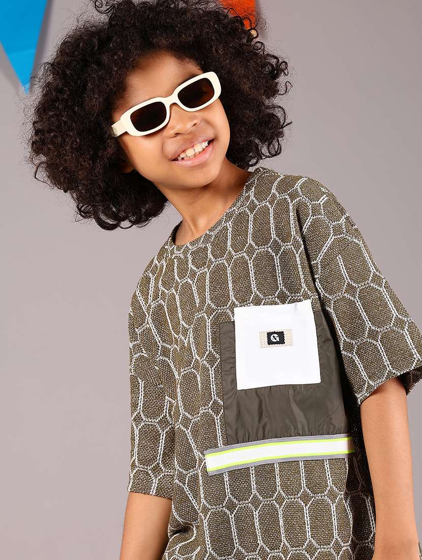 boys self design short sleeve casual t-shirt