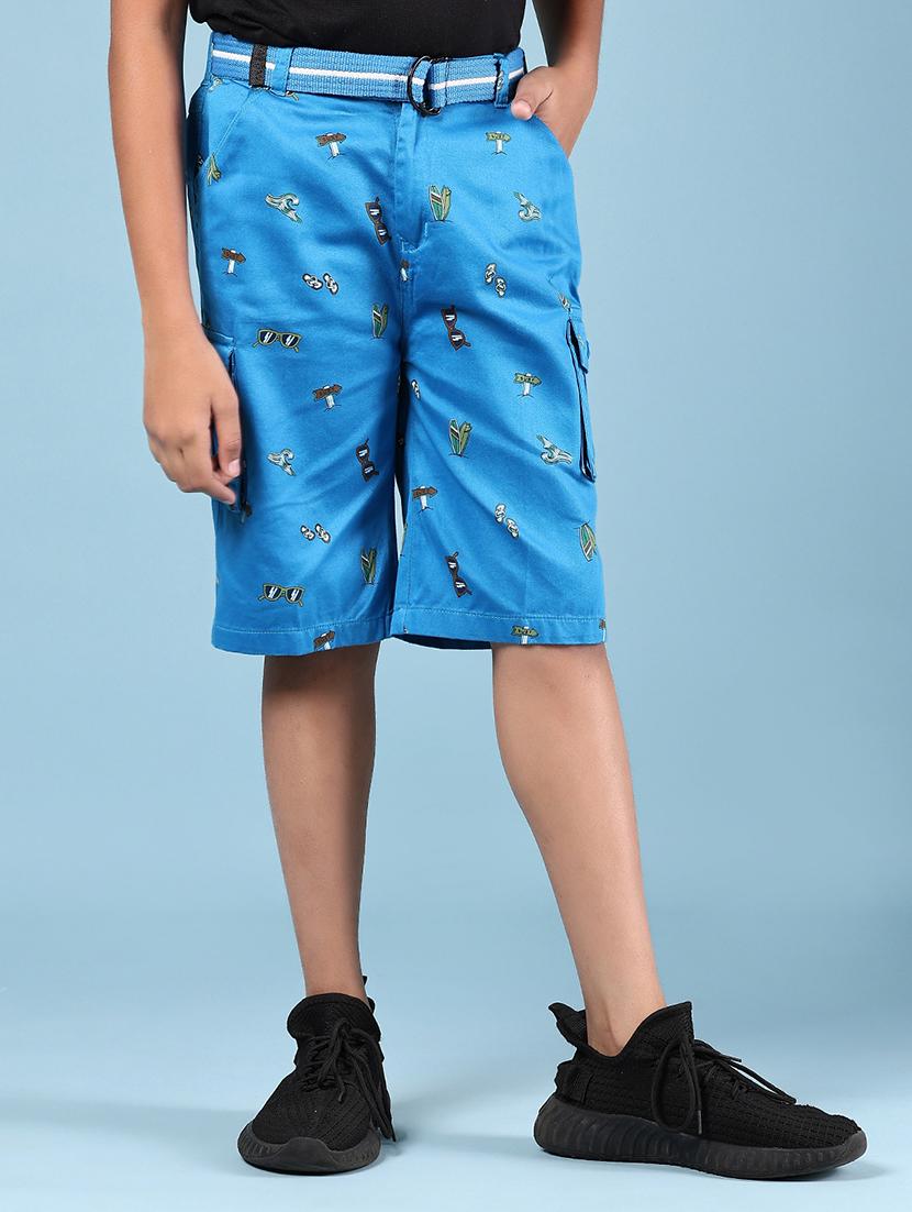 boys blue printed mid rise cargo three fourth - 21907689 - Standard Image - 2