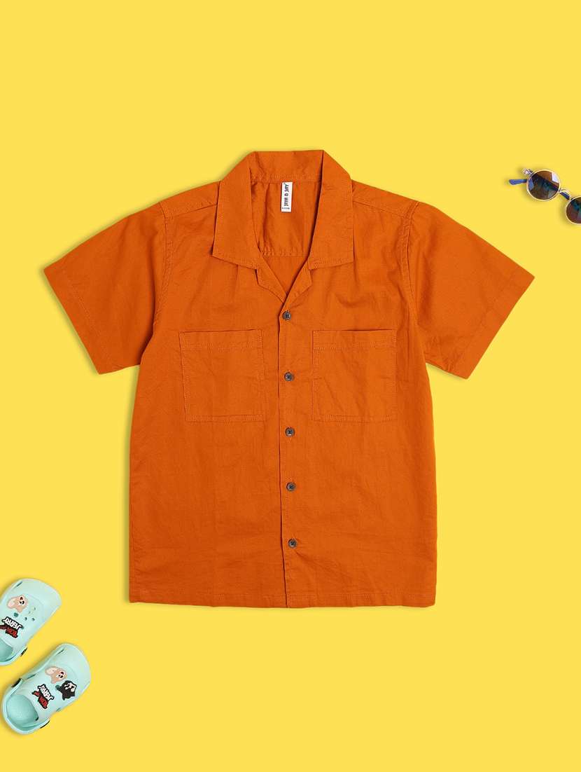 boys solid collared short sleeve shirt