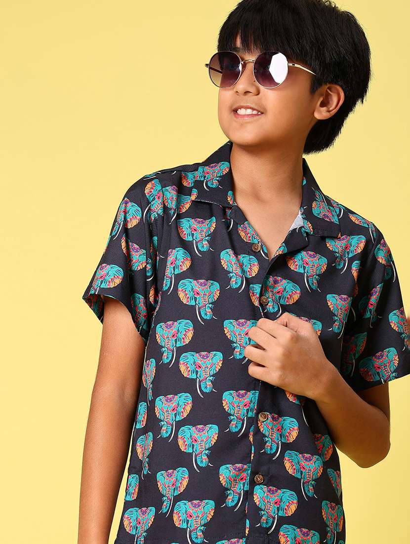 boys printed short sleeve loose fit shirt
