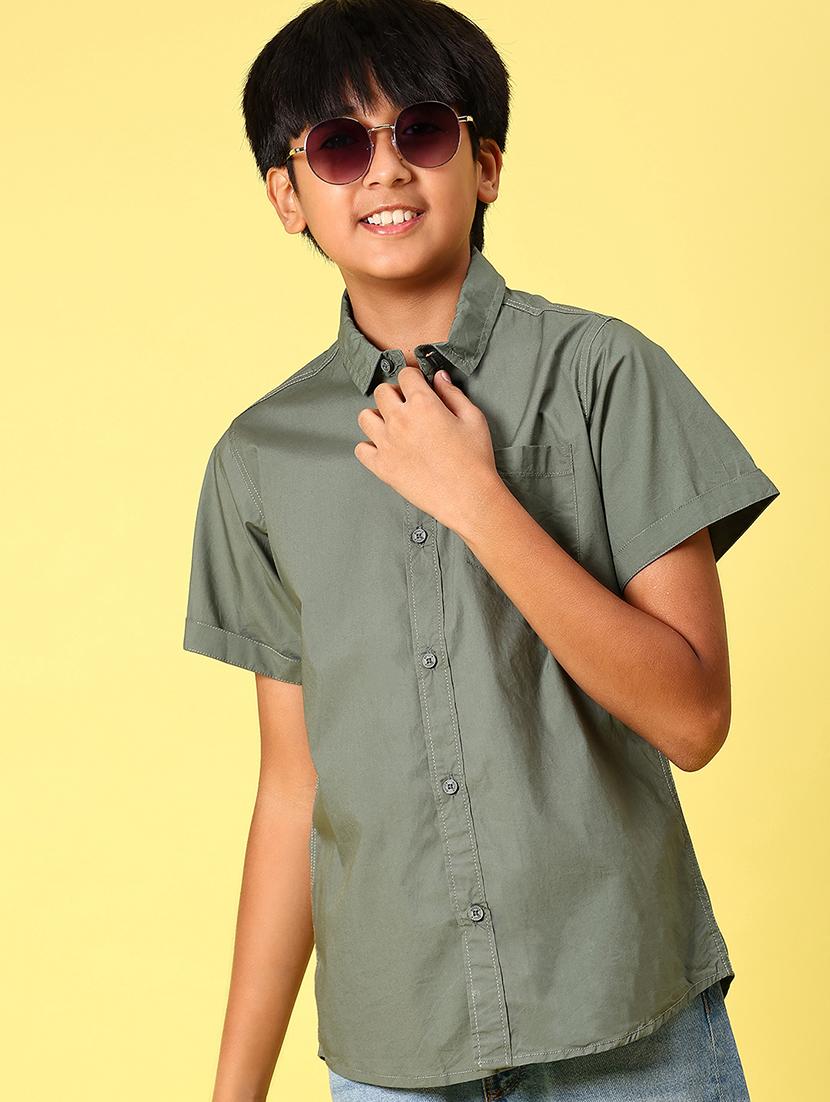 boys solid short sleeve casual shirt