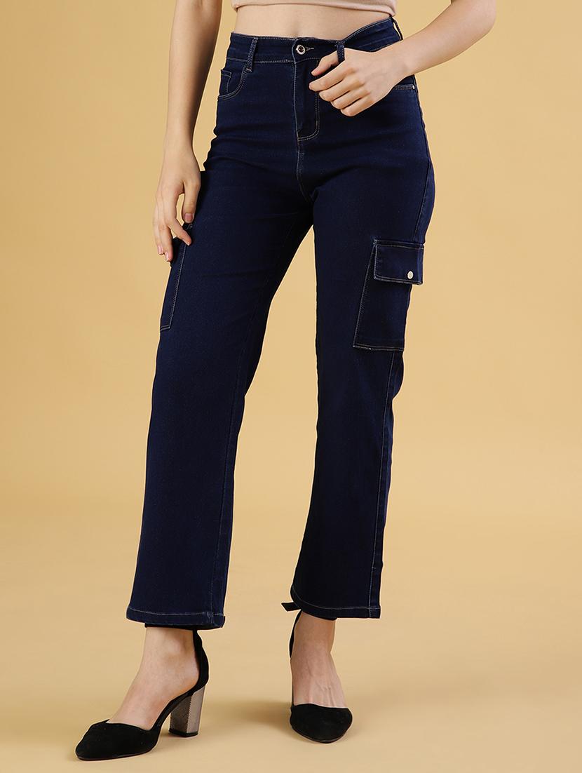 women solid mid rise denim cargo - 21908054 - Standard Image - 2