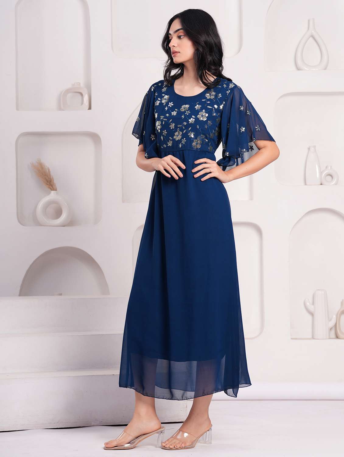 women embellished flared sleeve a-line ethnic dress - 21908181 - Standard Image - 2