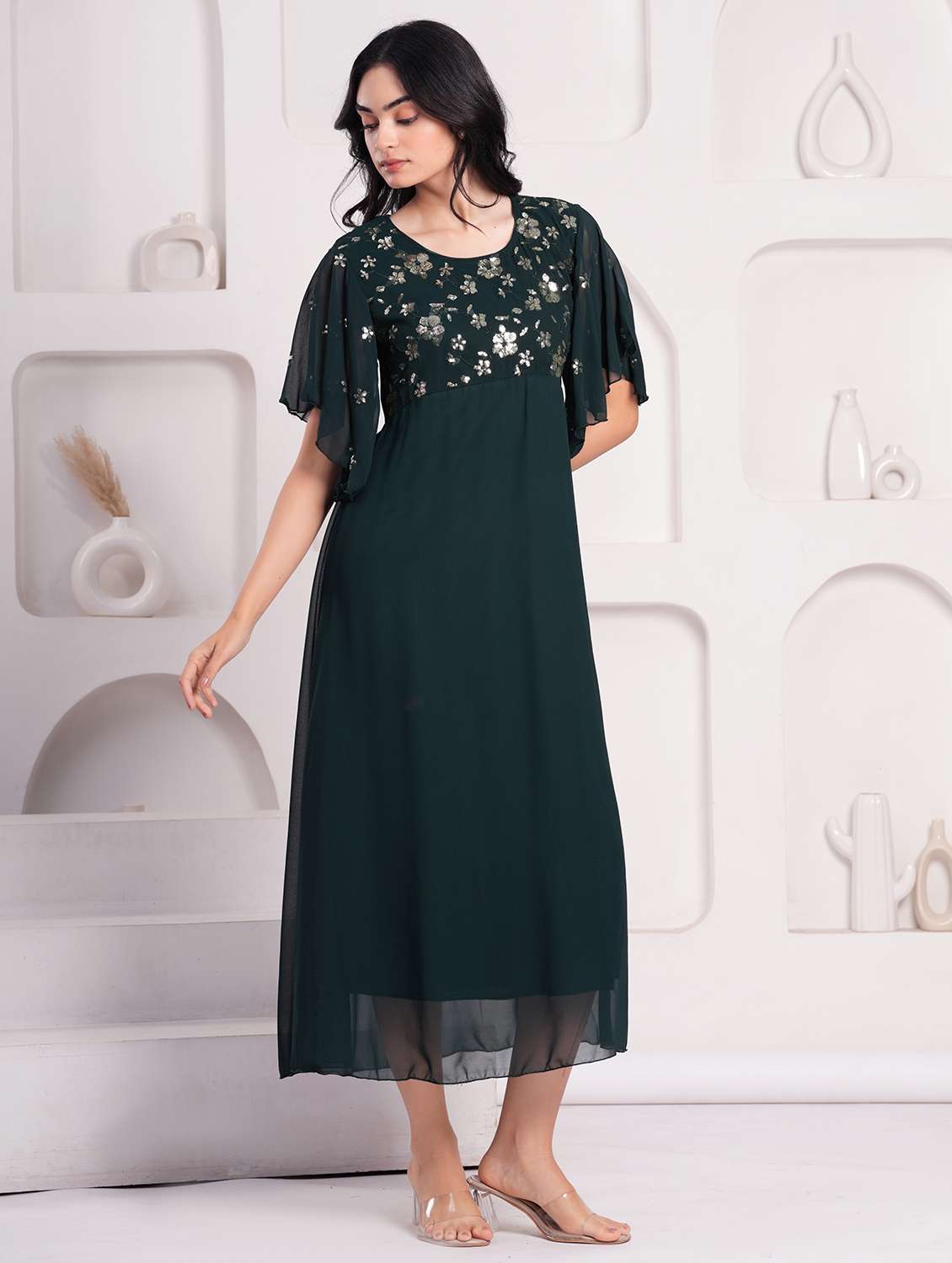 women embellished flared sleeve a-line ethnic dress - 21908182 - Standard Image - 2