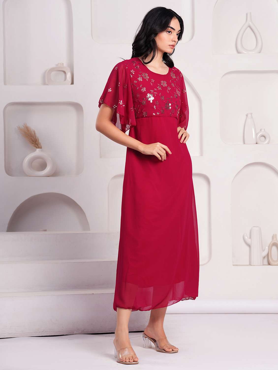 women embellished flared sleeve a-line ethnic dress - 21908183 - Standard Image - 2