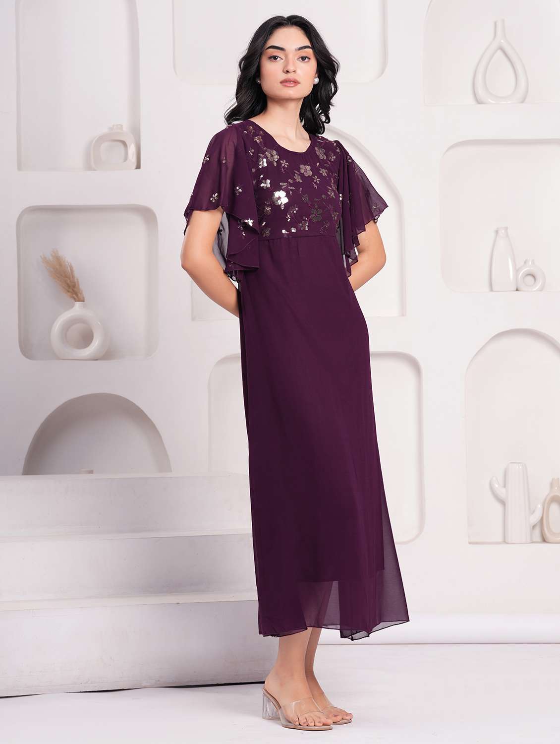 women embellished flared sleeve a-line ethnic dress - 21908184 -  Standard Image - 2