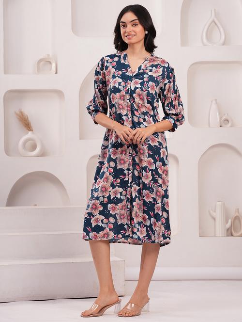 women floral three quarter sleeve a-line dress - 21908194 - Standard Image - 0