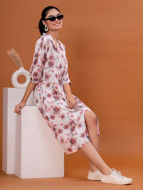 women floral three quarter sleeve a-line dress - 21908196 - Standard Image - 0