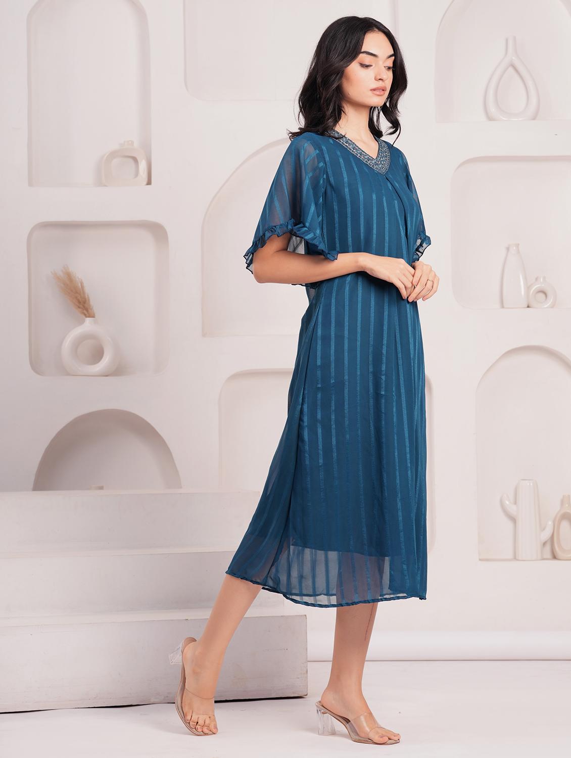women embroidered flared sleeve a-line ethnic dress - 21908277 - Standard Image - 2