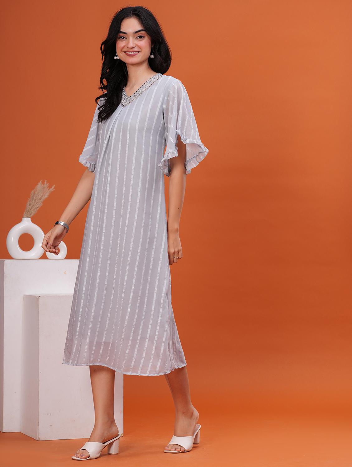 women embroidered flared sleeve a-line ethnic dress - 21908278 - Standard Image - 2