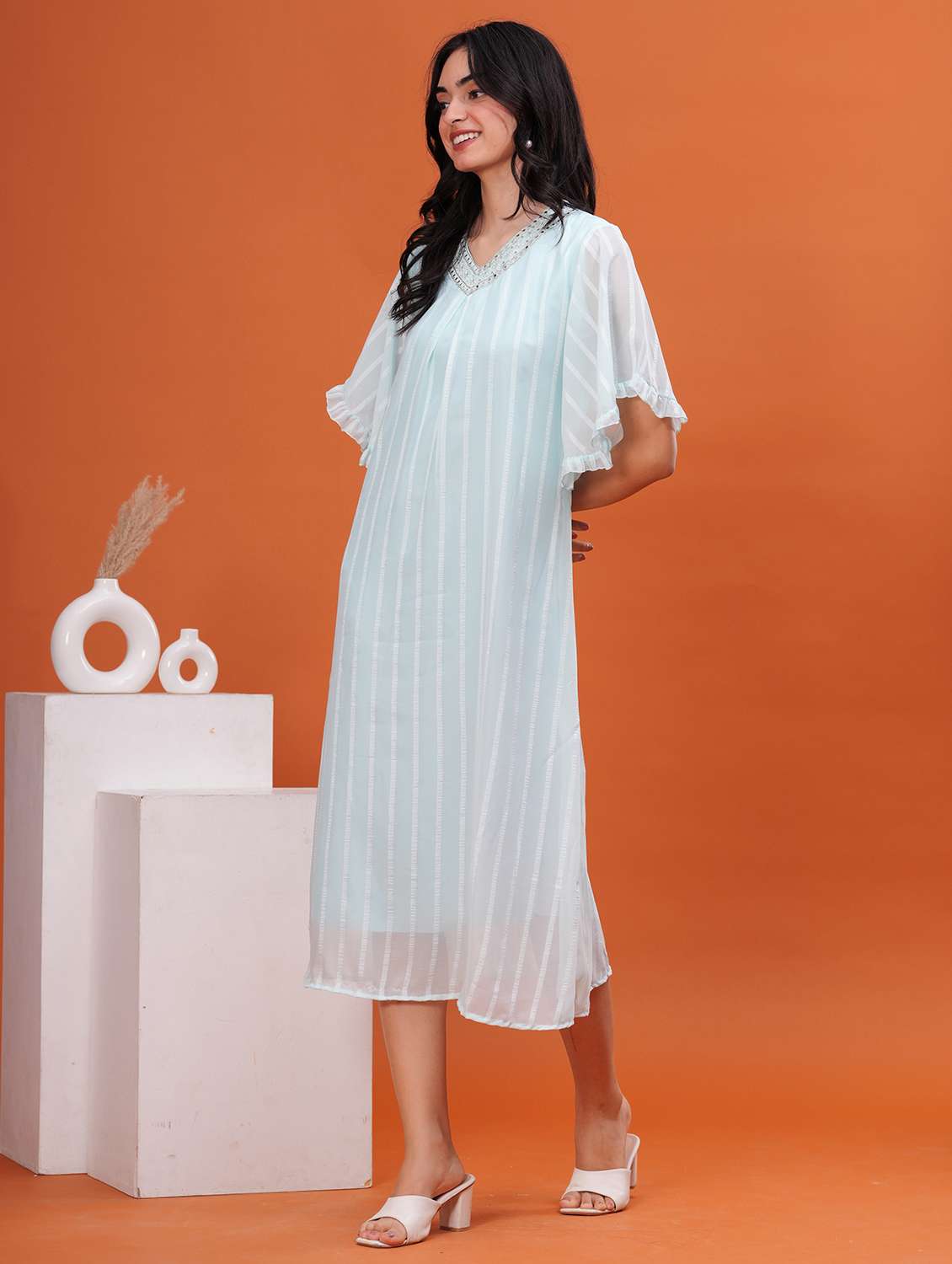 women embroidered flared sleeve a-line ethnic dress - 21908279 -  Standard Image - 2