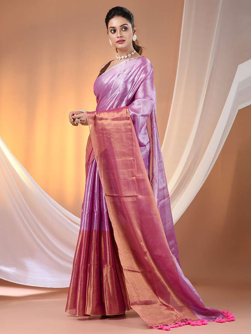 women lavender handloom saree with blouse - 21908339 -  Standard Image - 2