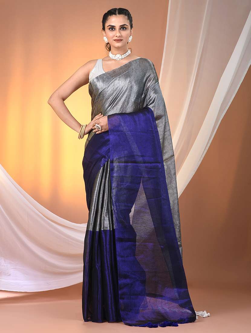women grey handloom saree with blouse