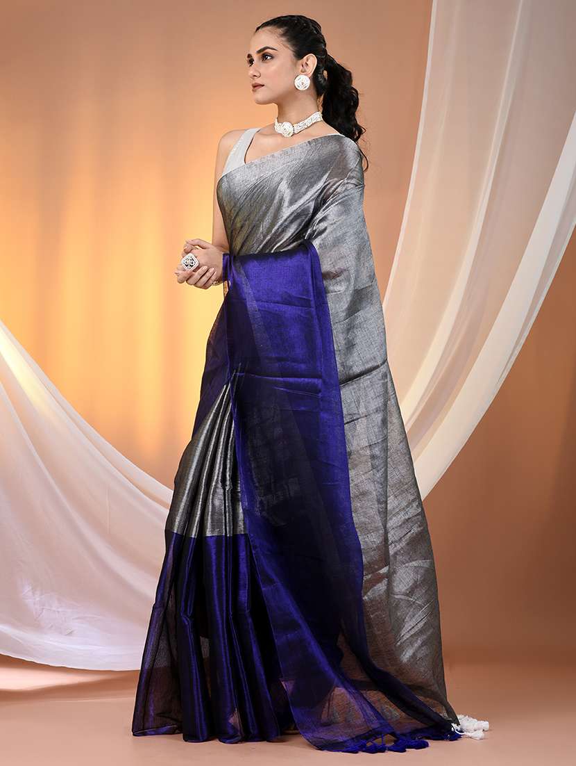 women grey handloom saree with blouse - 21908341 -  Standard Image - 2