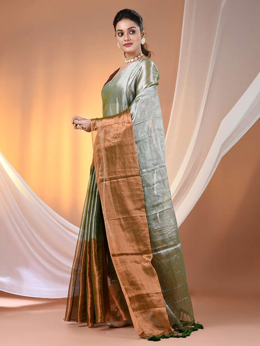 women green handloom saree with blouse - 21908345 -  Standard Image - 2