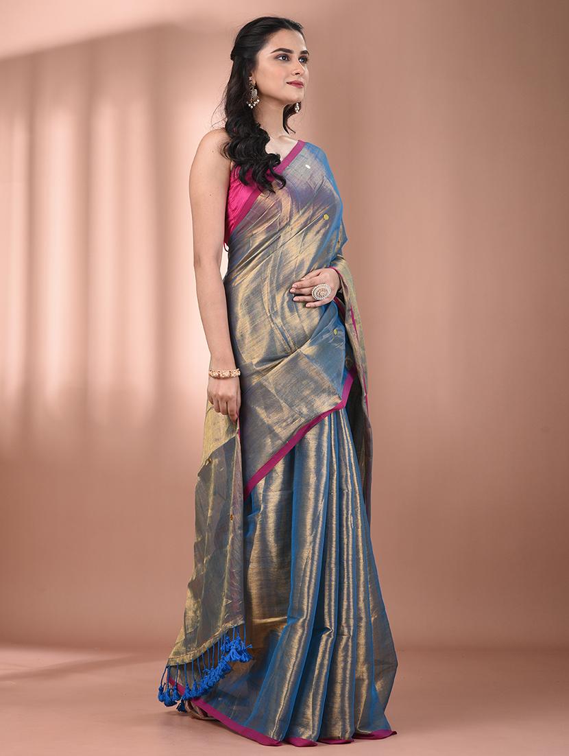 women solid with work embellished saree with blouse - 21908350 - Standard Image - 2