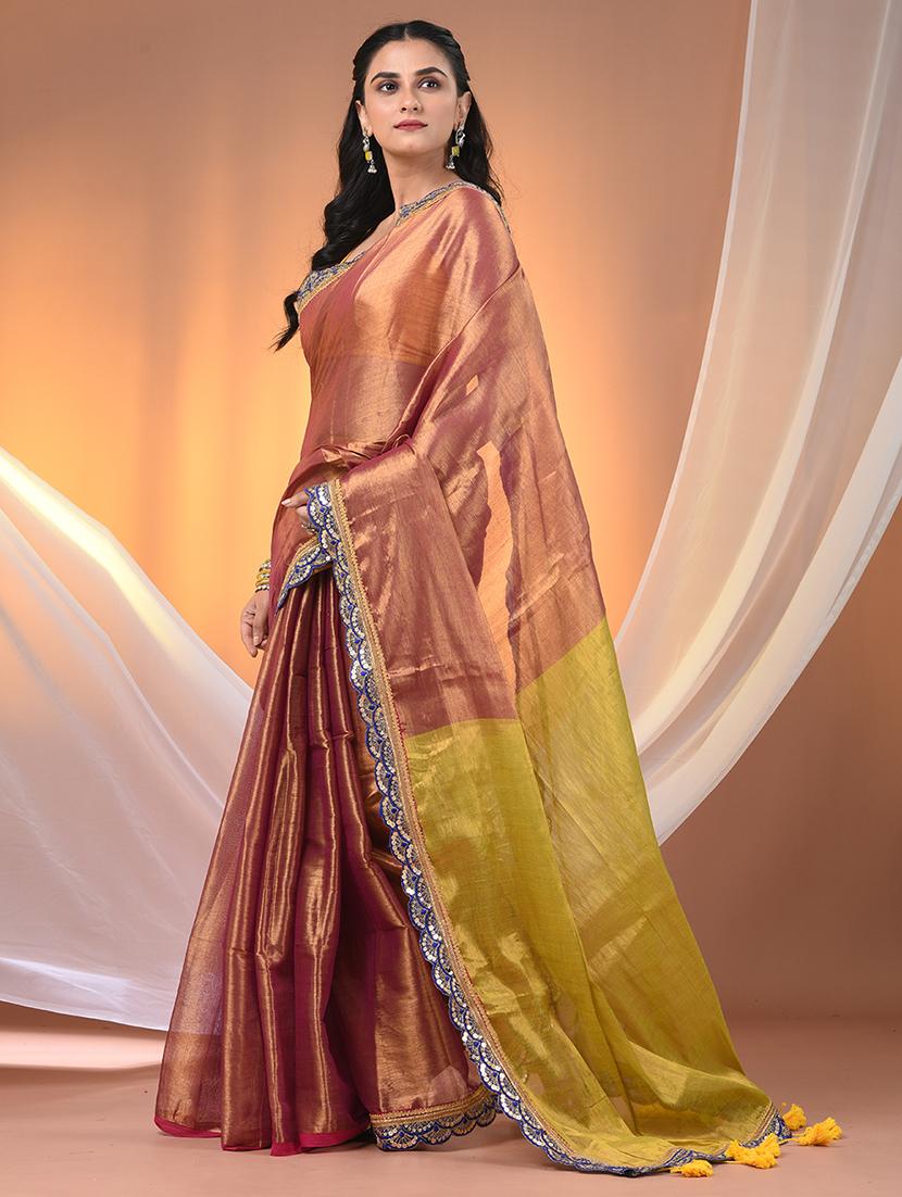 women solid with bordered saree with blouse - 21908360 - Standard Image - 2