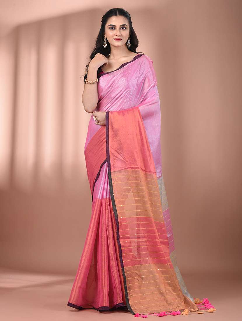 women pink handloom saree with blouse