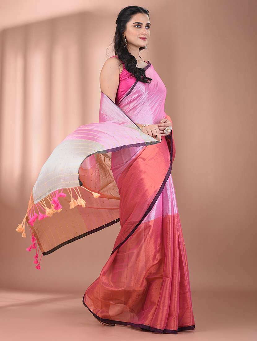 women pink handloom saree with blouse - 21908362 -  Standard Image - 2