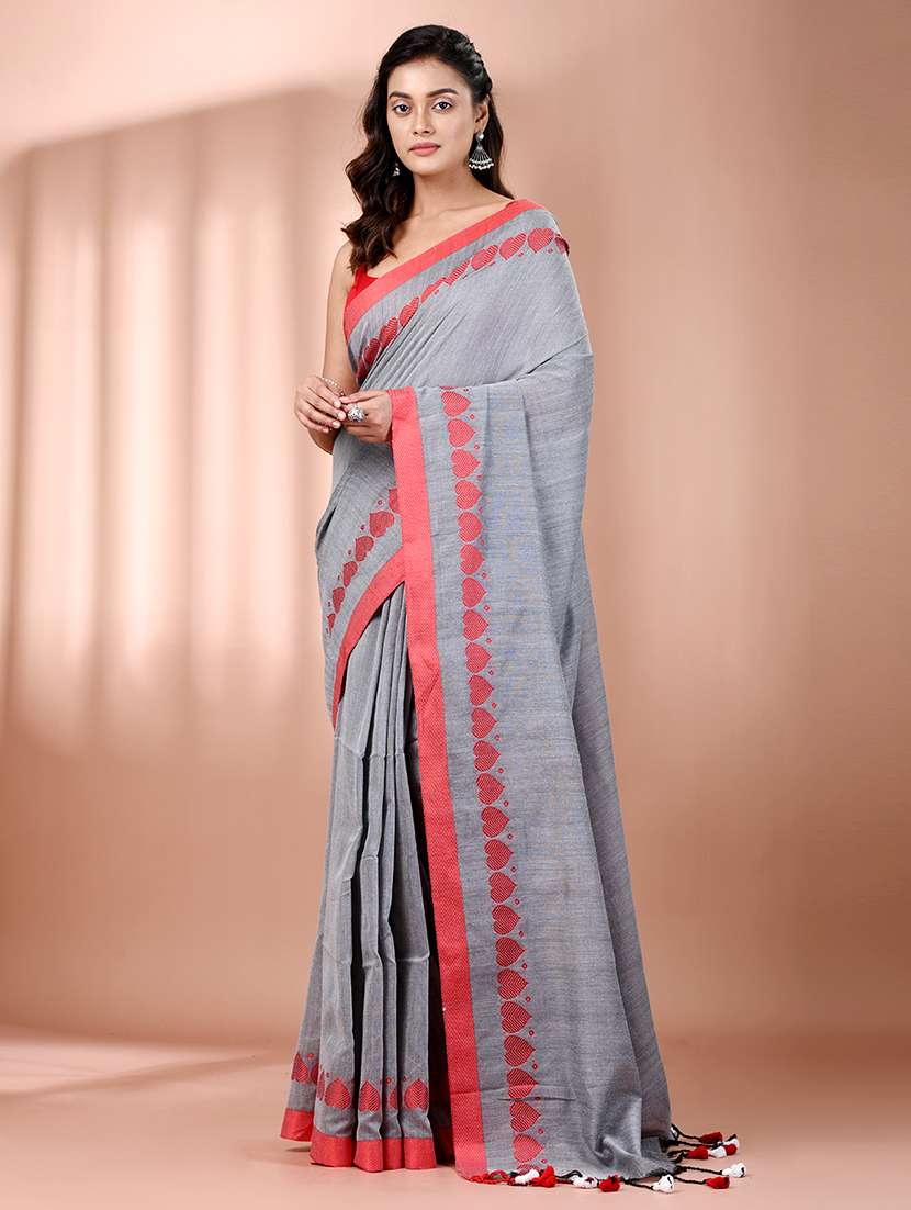 women grey handloom saree with blouse