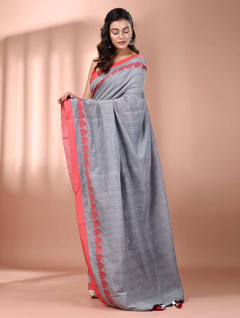women grey handloom saree with blouse - 21908363 - Standard Image - 2