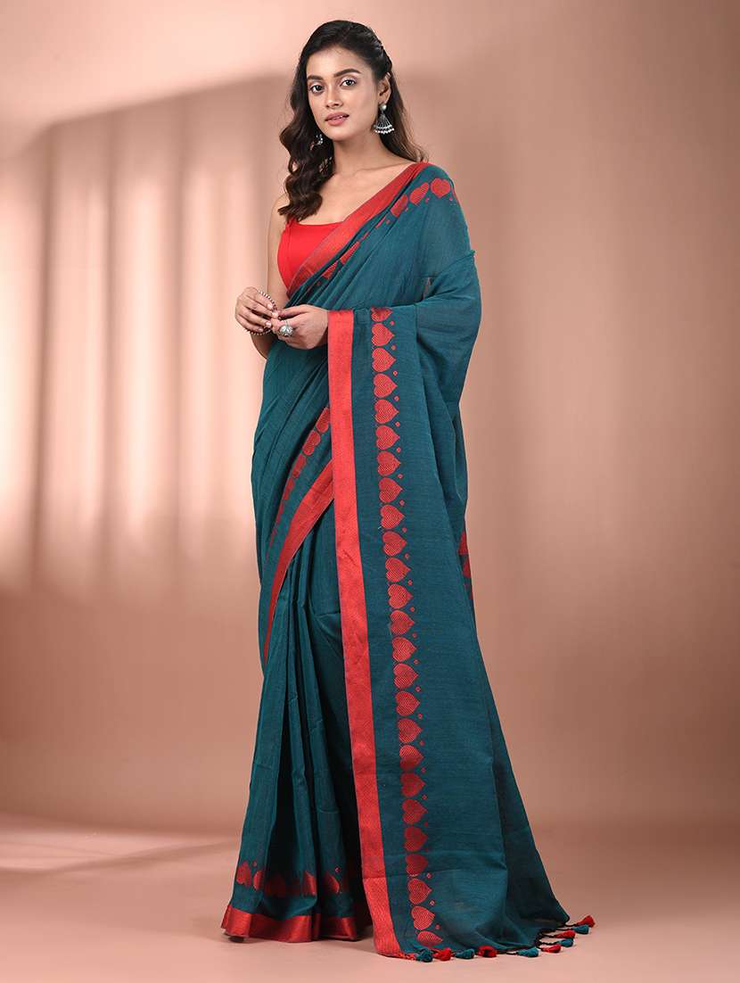 women solid handloom saree with blouse