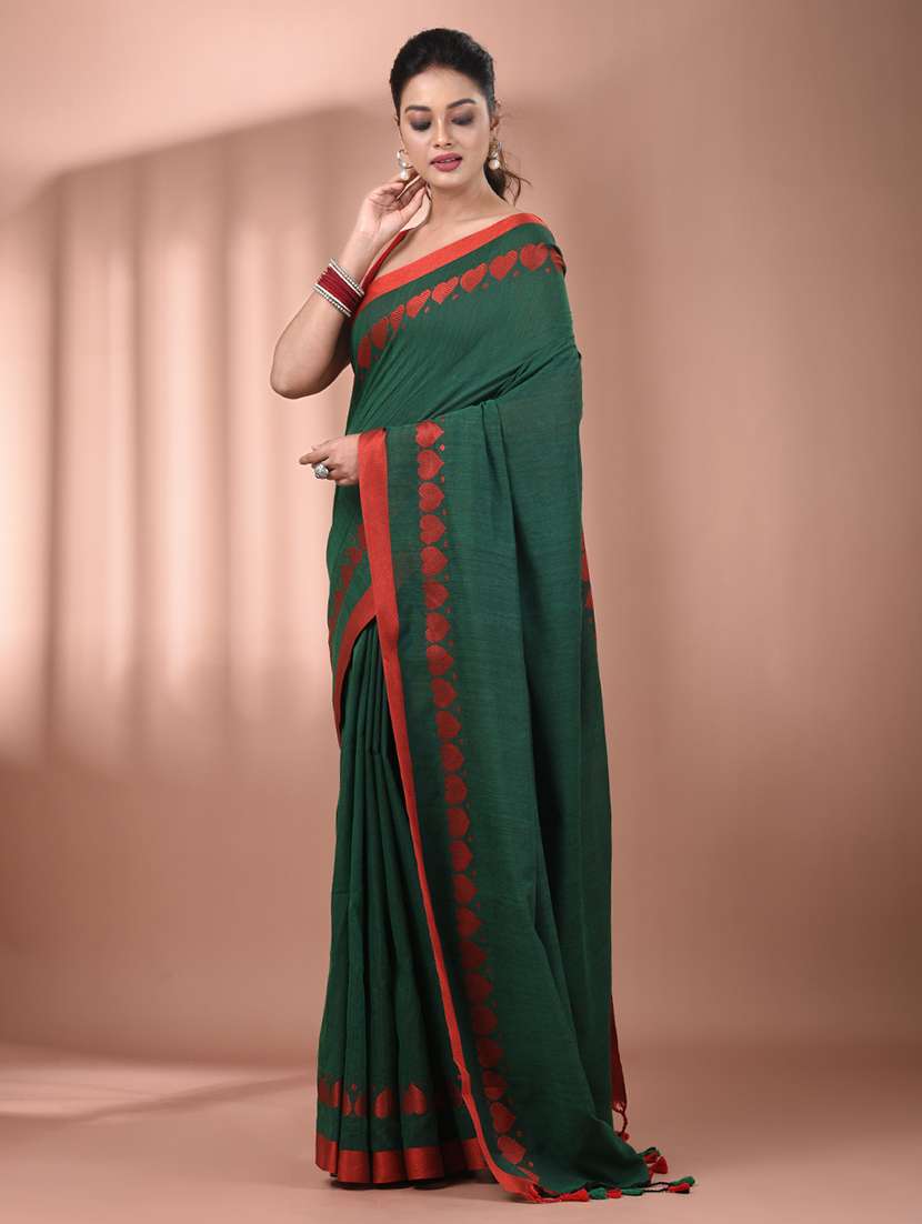 women solid handloom saree with blouse - 21908365 -  Standard Image - 2