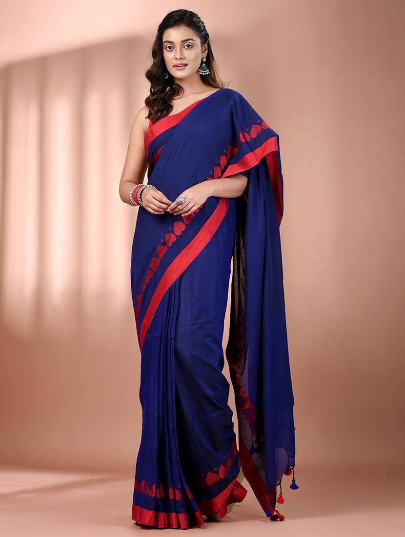 women solid handloom saree with blouse