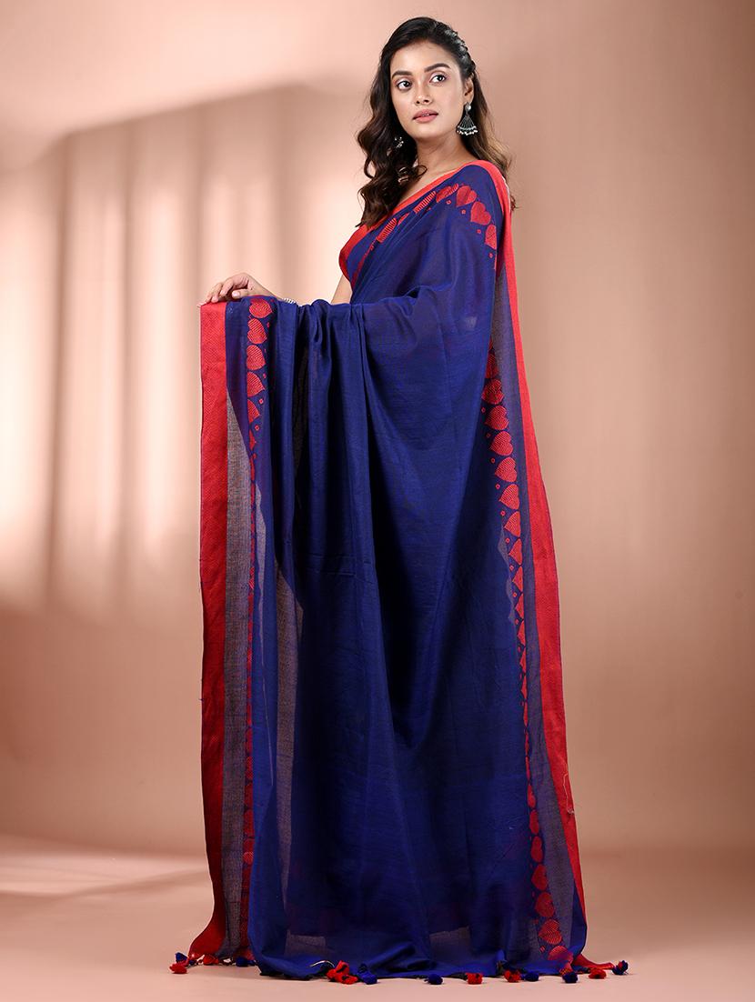 women solid handloom saree with blouse - 21908367 - Standard Image - 2