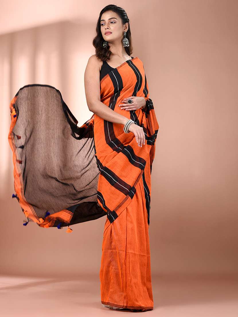 women orange handloom saree with blouse - 21908368 -  Standard Image - 2