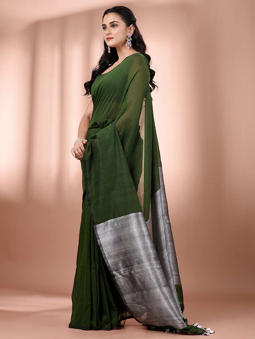 women solid handloom saree with blouse - 21908370 -  Standard Image - 2