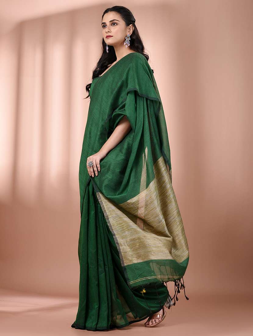 women solid handloom saree with blouse - 21908371 -  Standard Image - 2