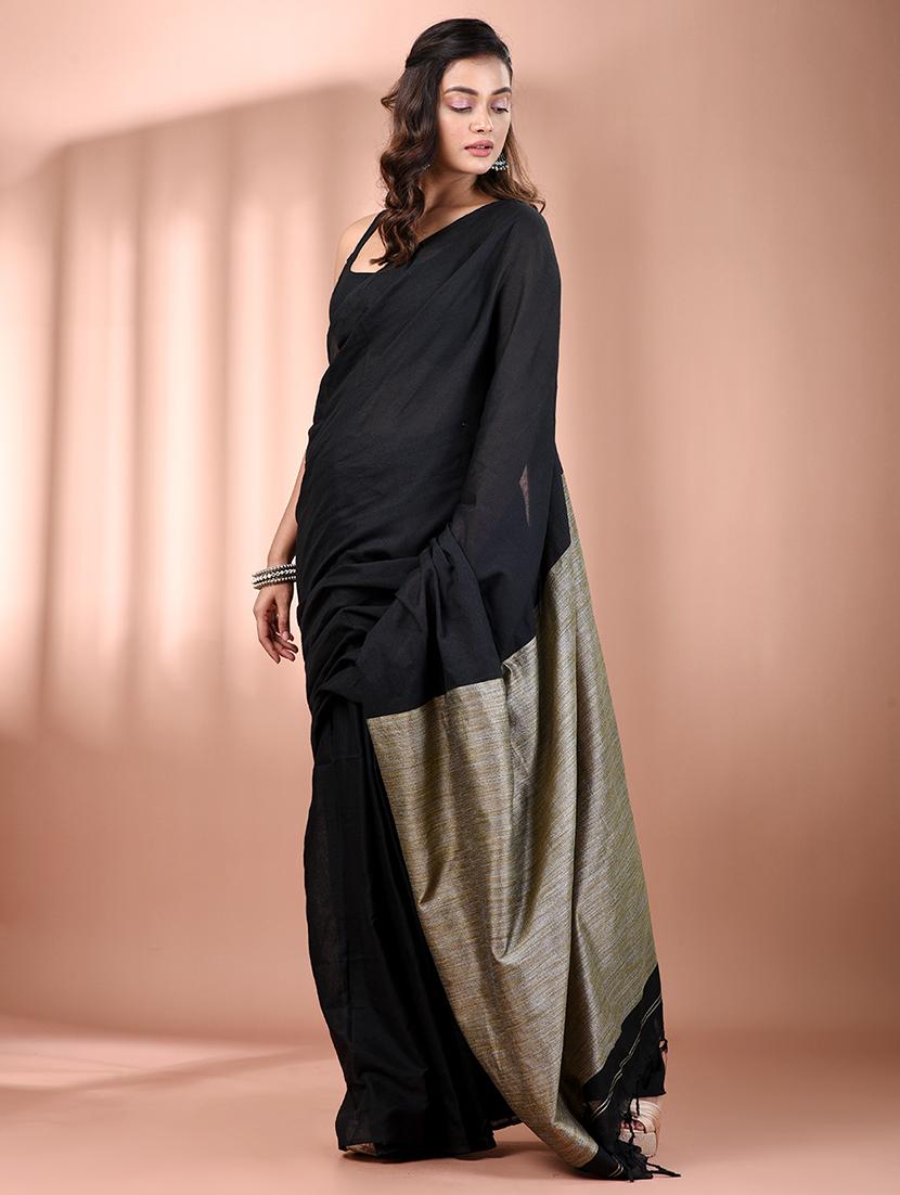 women solid handloom saree with blouse - 21908372 - Standard Image - 2