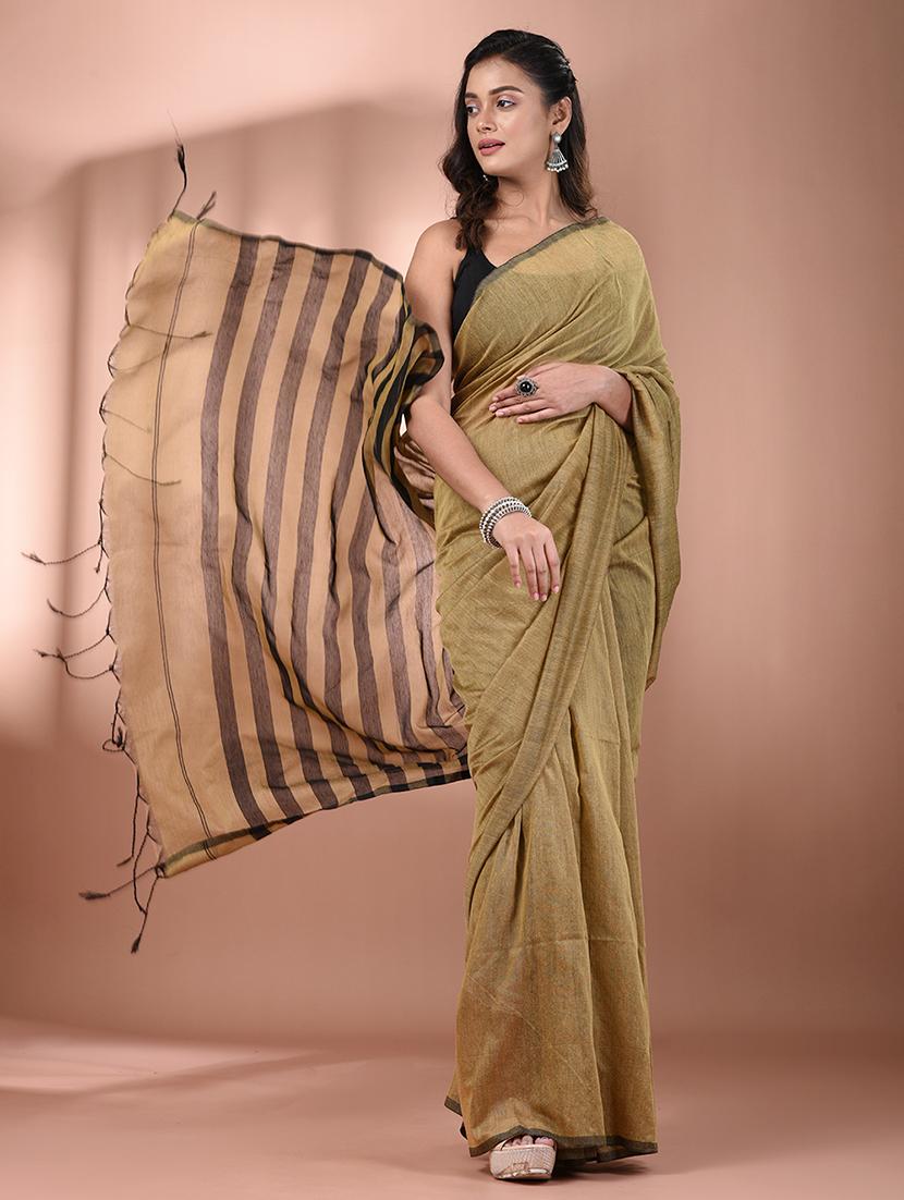 women solid handloom saree with blouse - 21908373 - Standard Image - 2