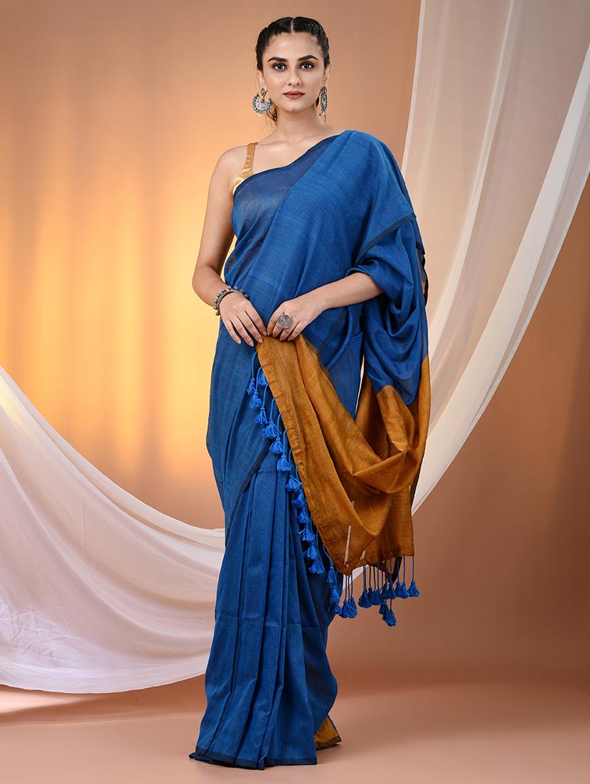 women solid handloom saree with blouse - 21908375 - Zoom Image - 0