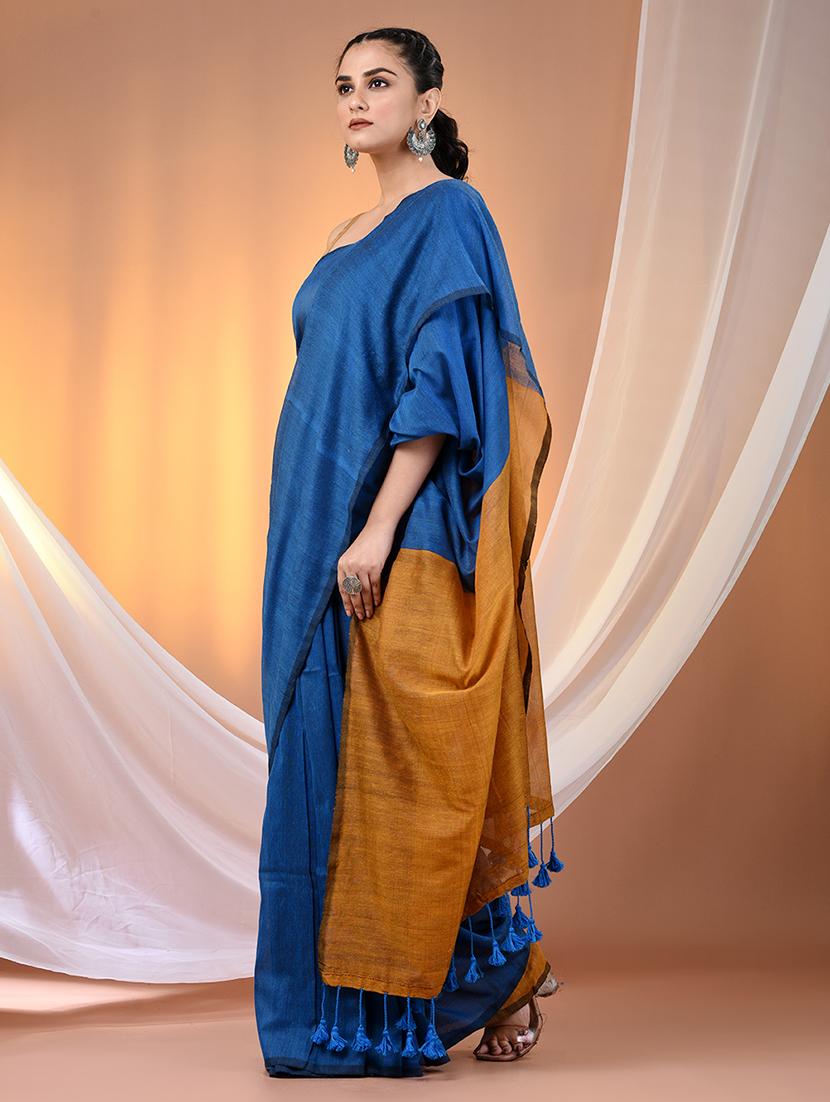 women solid handloom saree with blouse - 21908375 - Standard Image - 2