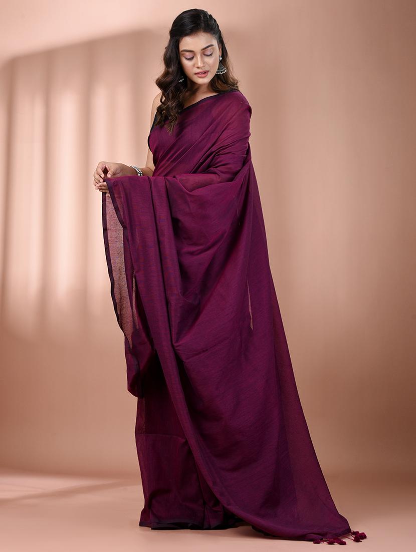 women solid handloom saree with blouse - 21908376 - Standard Image - 2