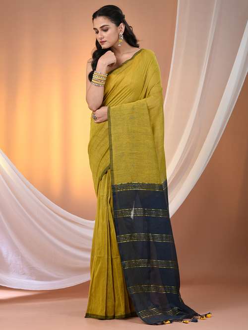 women solid handloom saree with blouse - 21908378 -  Standard Image - 0